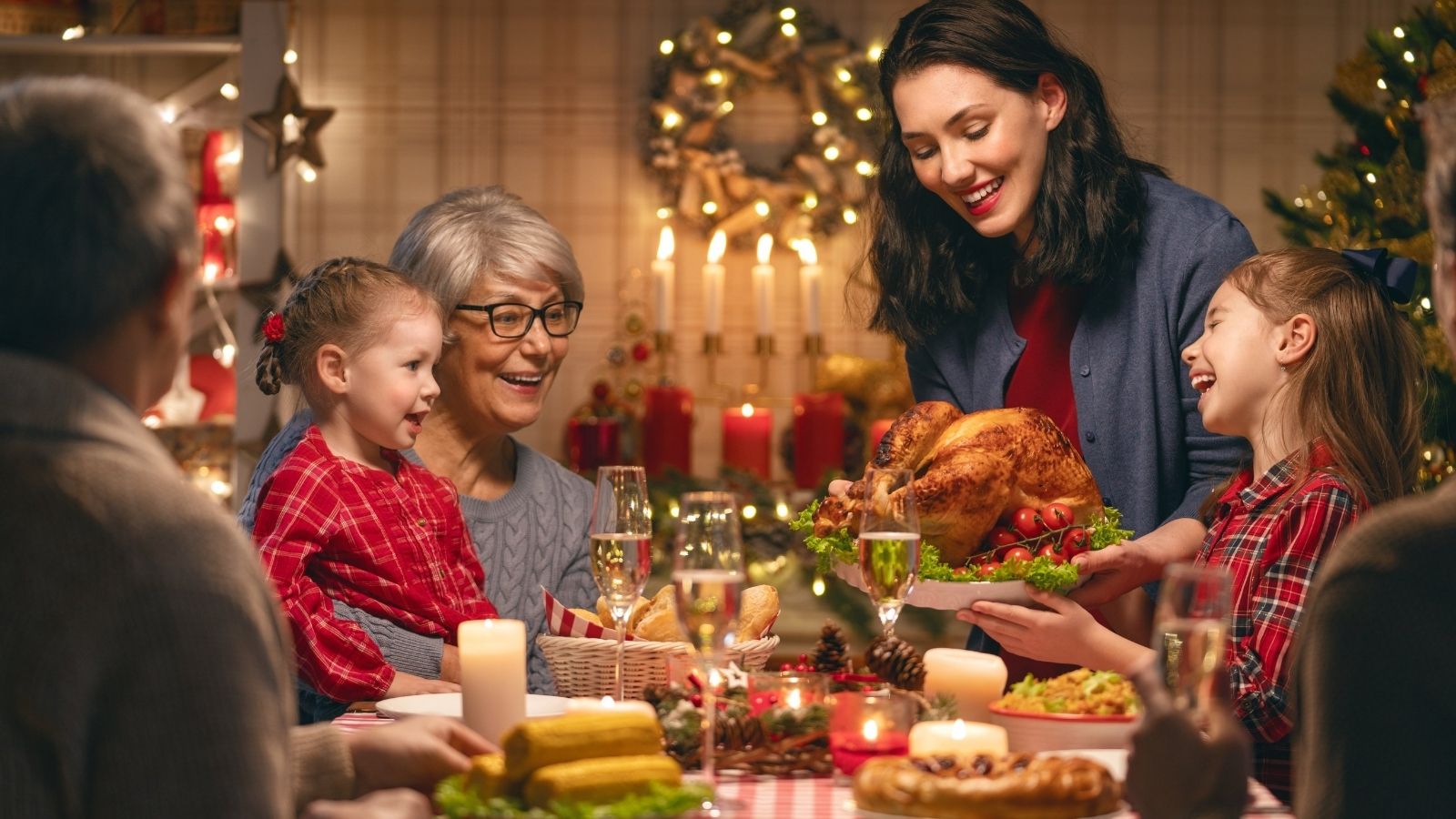 Family enjoying a traditional Christmas dinner