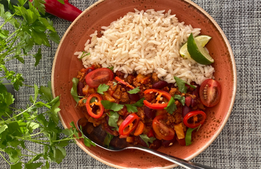 Stoma-friendly vegan chilli con carne
